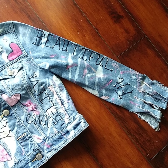 Denim Distressed Hand-Painted Jacket Sm. - Picture 3 of 6